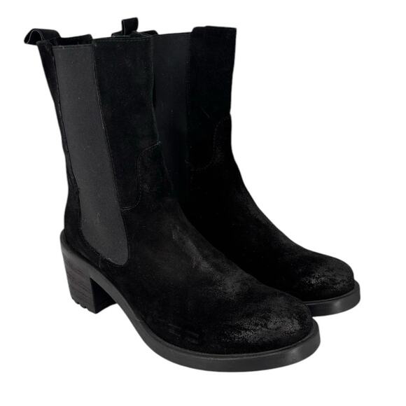 Emanuele Crasto Boots Italy Burnished Suede Mid Calf Heels Chelsea Lug Sole 10 - Picture 1 of 13
